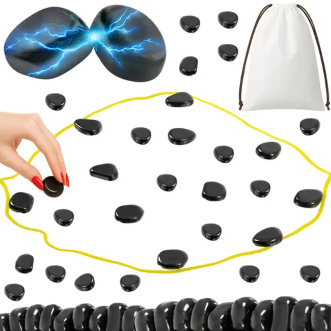 Kruzzel Magnetische stenen 40 stuks zwart met touw en opbergtas voor logisch en creatief spel