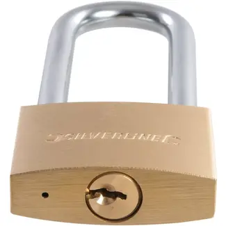 Silverline Hangslot - messing - geharde lange beugel voor extra beveiliging - 50 mm - mat - inclusief 3 sleutels - schuur en poort