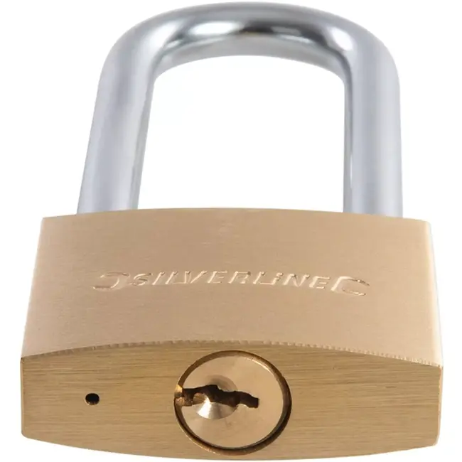 Silverline Hangslot - messing - geharde lange beugel voor extra beveiliging - 50 mm - mat - inclusief 3 sleutels - schuur en poort