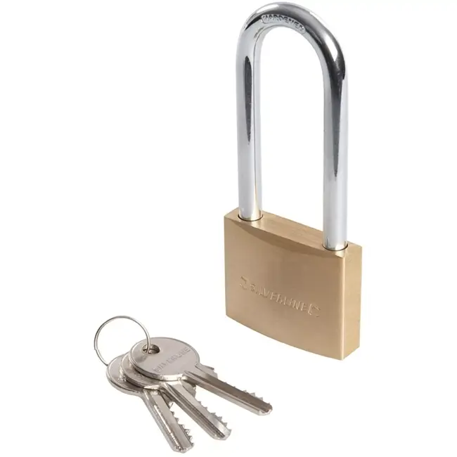 Silverline Hangslot - messing - geharde lange beugel voor extra beveiliging - 50 mm - mat - inclusief 3 sleutels - schuur en poort