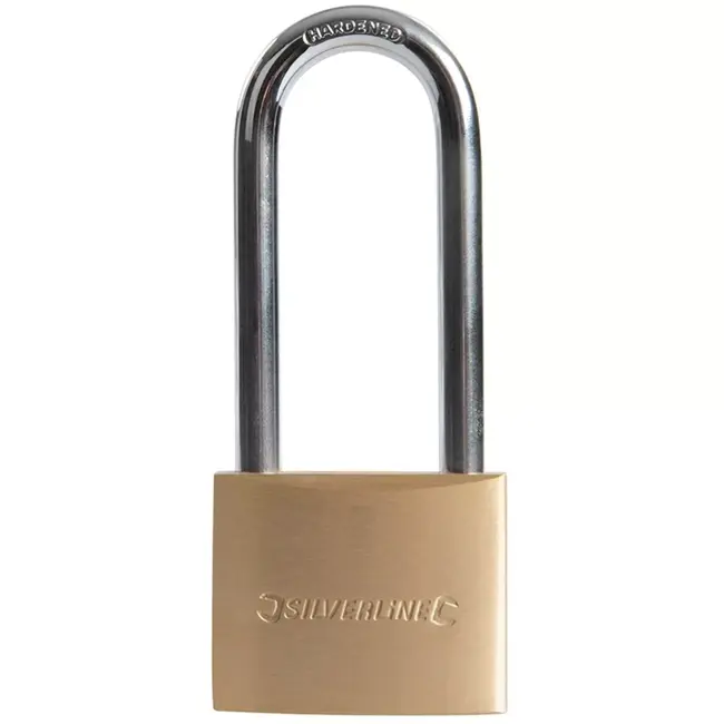 Silverline Hangslot - messing - geharde lange beugel voor extra beveiliging - 50 mm - mat - inclusief 3 sleutels - schuur en poort