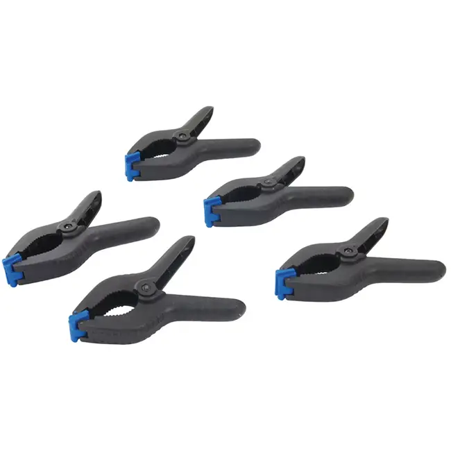 Silverline Veerklemmen - kunststof - draaibare antislipbekken - 160 mm, kaakopening 70 mm - 5 stuks - modelbouw en houtbewerking