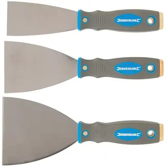 Silverline plamuurmessen set - roestvast staal - 5, 7,5 en 10 cm - zilver - 3-delig - vullen en gladstrijken van plamuur en gips