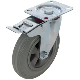 Fixman Zwenkwiel met rem - rubber - streeploos, zware uitvoering - 20 cm - grijs - 200 kg - industrieel transport