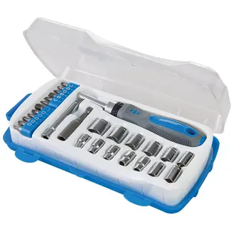 Silverline Dop- en bitset met ratelschroevendraaier - chroom-vanadium staal - 4-14 mm - grijs - 28-delig - montage en reparatie