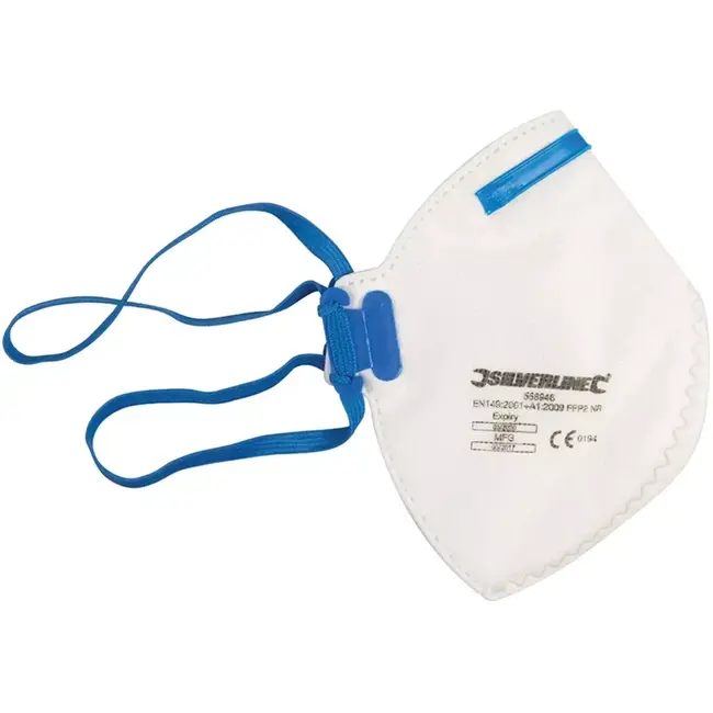 Silverline Stofmasker FFP2 plat vouwbaar met ventiel - vliesmateriaal - universele maat - wit - eenmalig gebruik werkplaats en bouw