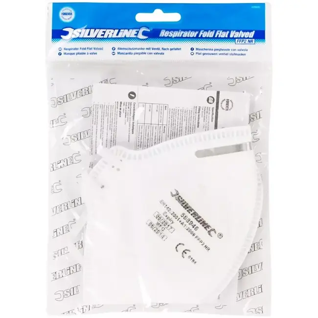 Silverline Stofmasker FFP2 plat vouwbaar met ventiel - vliesmateriaal - universele maat - wit - eenmalig gebruik werkplaats en bouw