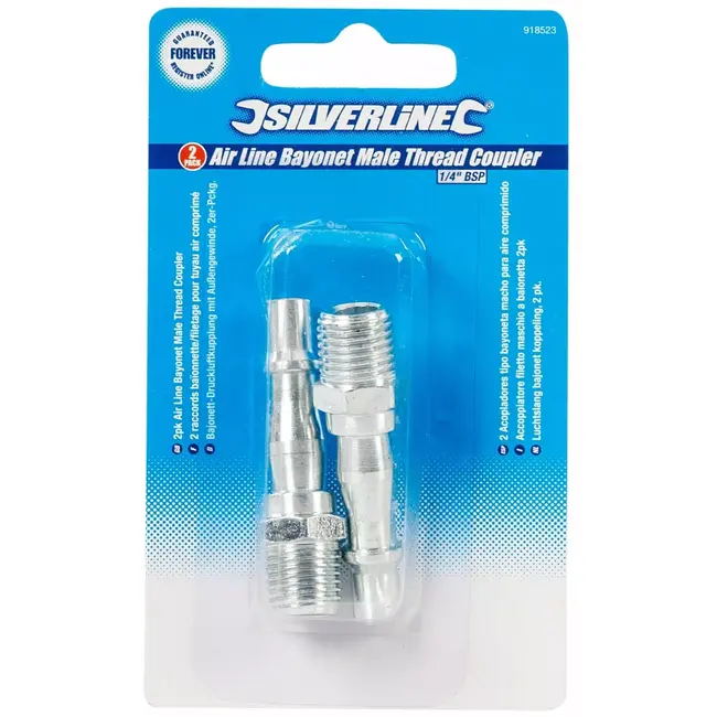 Silverline Bajonetkoppeling voor luchtslang - gepolijst metaal - BSP 1/4 inch buitendraad - 6 mm - 2 stuks - voor perslucht