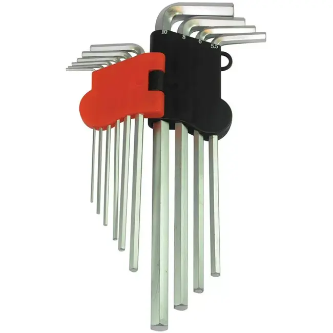 Silverline inbussleutelset - chroom-vanadiumstaal - met opbergclip - 1,5 t/m 10 mm - mat chroom - 10-delig - voor fiets en meubels