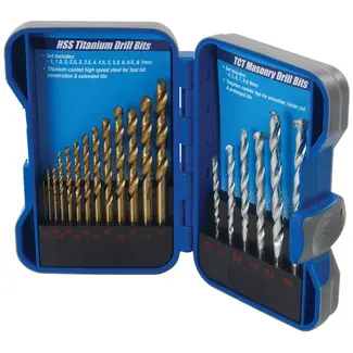 Silverline borenset - HSS goudkleurig titanium gecoat en TCT hardmetaal - precisiewerk - 1 t/m 9 mm - 19-delig - metaal en beton