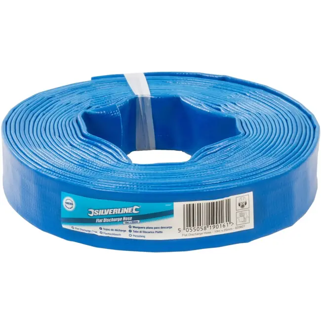 Silverline Dompelpompslang - pvc - 10 meter, diameter 25 mm - waterafvoer, plat en oprolbaar - blauw - vijvers en zwembaden