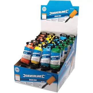 Silverline Metselkoord op spoel met handvat - nylon - lijnen uitzetten - 100 m - felgekleurd - 24 stuks - metsel- en straatwerk