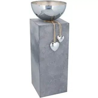 Lifetime Plantenbak met beton-look en verchroomde bowl - 40,5x15x15 cm - Decoratief ontwerp met harten