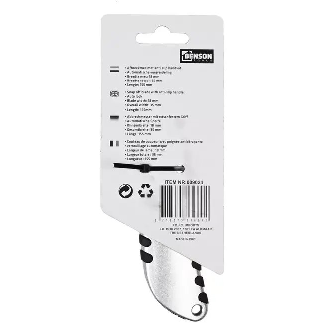 Benson Stanleymes - Afbreekbaar - Anti-slip handvat - Automatische vergrendeling - 18 mm - Zwart