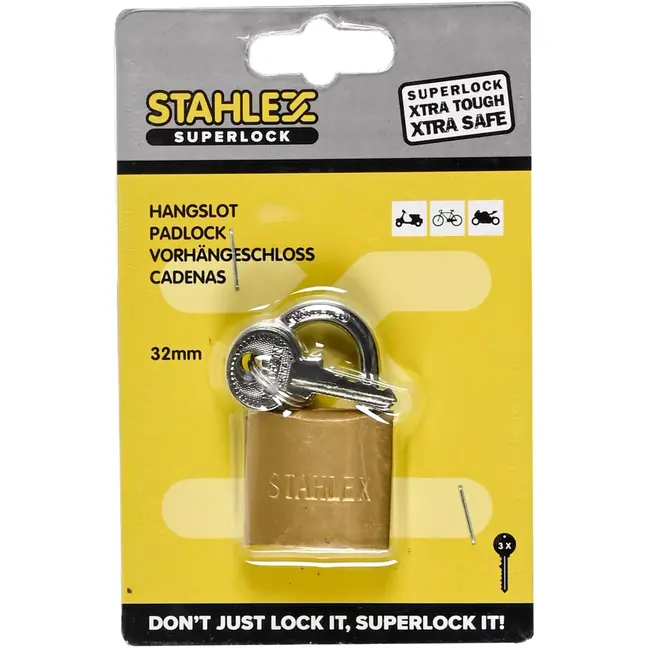 Stahlex Hangslot - 32 mm - Inclusief 3 sleutels - Gemoffeld ijzer - Gehard staal