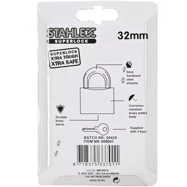 Stahlex Hangslot - 32 mm - Inclusief 3 sleutels - Gemoffeld ijzer - Gehard staal