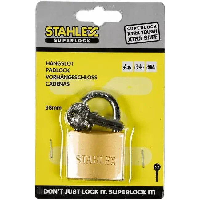 Stahlex Hangslot 38 mm - geharde beugel - goudkleurig - inclusief 3 sleutels