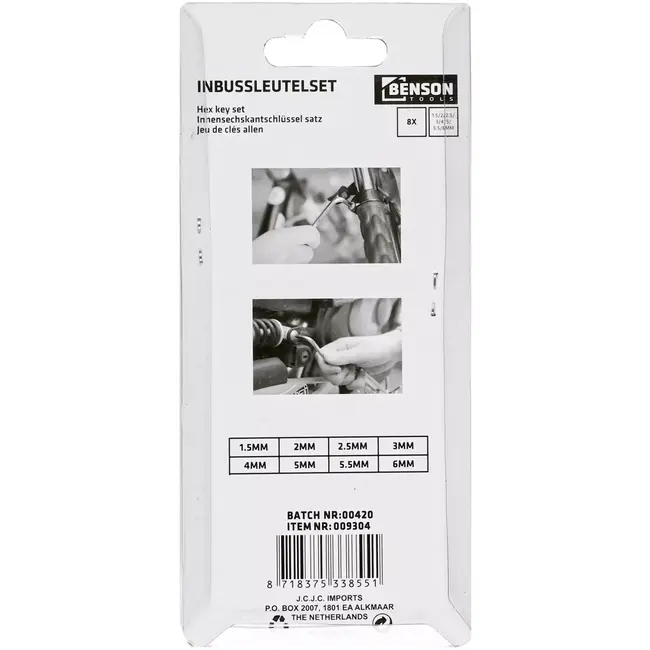 Benson Inbussleutelset - 8-delig - 1.5 t/m 6.0 mm - Met handige sleutelring