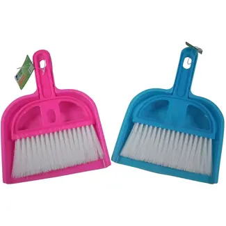 Benson Compacte stoffer en blik - kunststof - 21 cm - assorti kleuren - met ophangoog