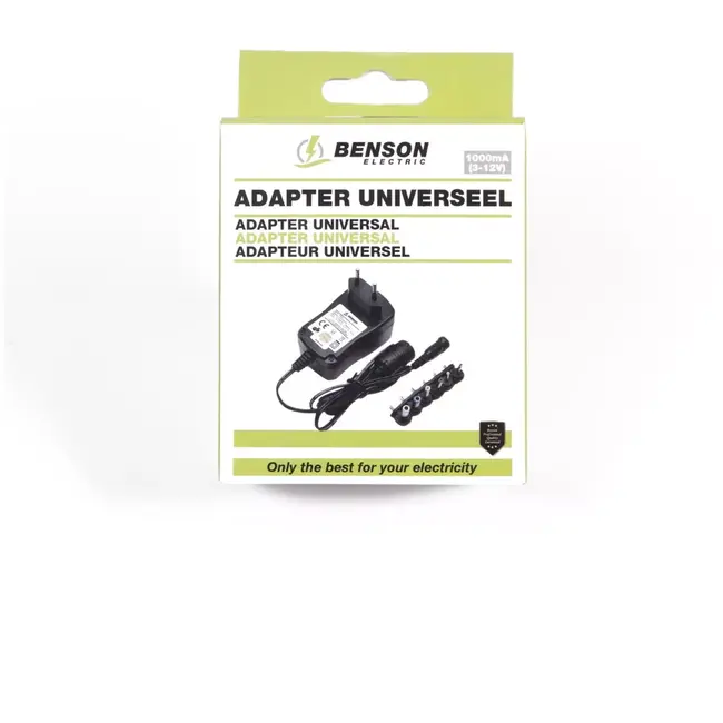 Benson Universele Ac/Dc adapter - 3-12V - 6 verwisselbare pluggen - 1000mA