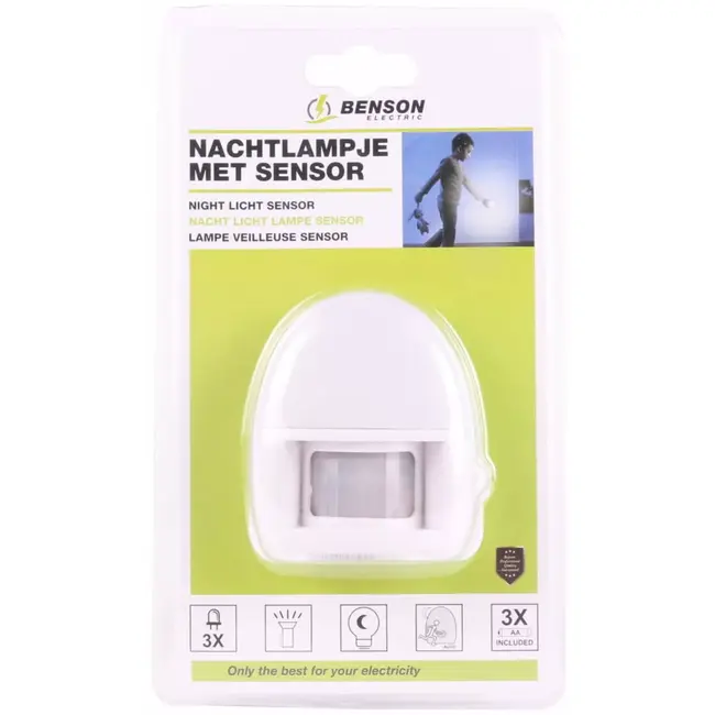 Benson 2-in-1 nachtlampje met sensor en zaklampfunctie - batterijgevoed - compact formaat - helder wit licht - 5m bereik