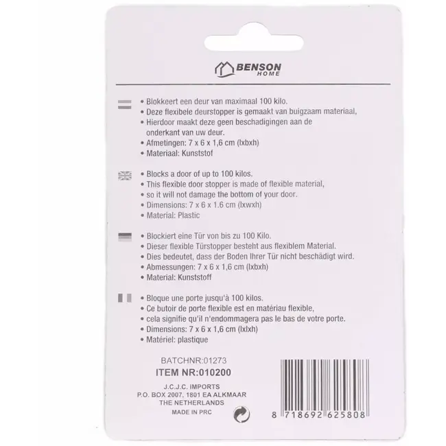 Benson Flexibele deurstopper - rubber - zwart - 16 mm - per stuk