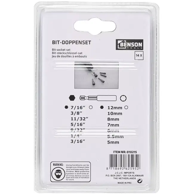 Benson Bit- en dopset - 14 delig - Diverse maten - Handig op te bergen