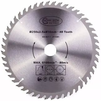 Hofftech Zaagblad Cirkelzaag 250 mm - 48 Tanden - Inclusief Verloopringen
