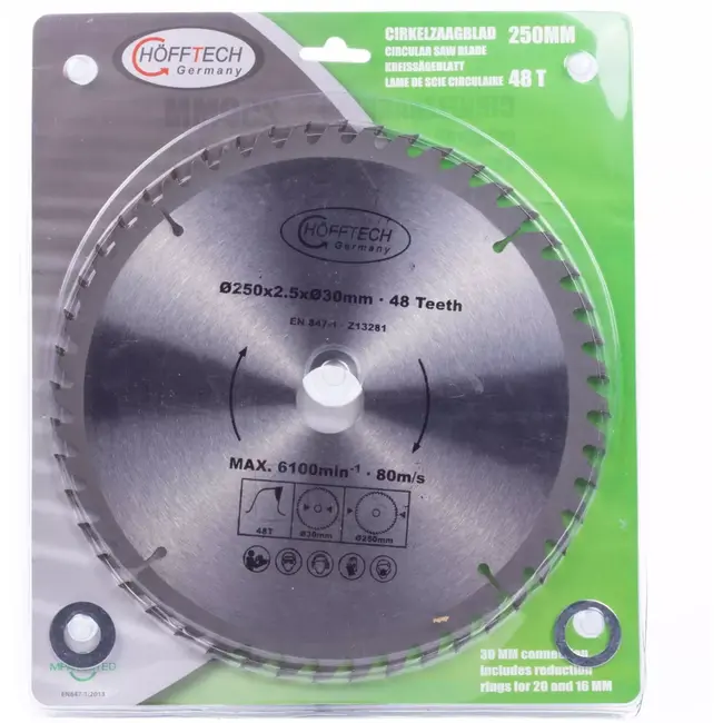 Hofftech Zaagblad Cirkelzaag 250 mm - 48 Tanden - Inclusief Verloopringen