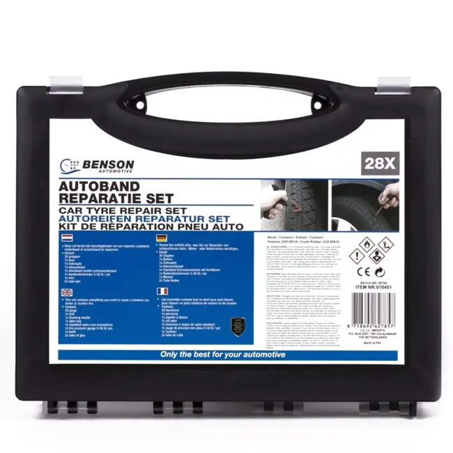 Benson 28-delige bandenreparatieset - auto, motor, scooter - met meeneemkoffer
