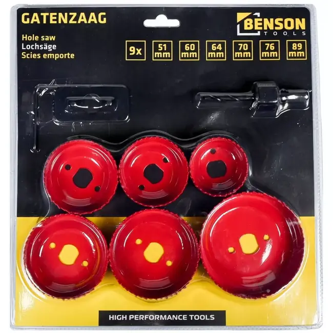 Benson 9-delige gatenzaag set - diverse maten - hout, gasbeton, gipsplaten