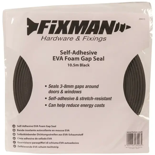 Fixman Zelfklevende tochtstrip - EVA schuim - 3-8 mm - 10,5 meter - zwart - 3 stuks