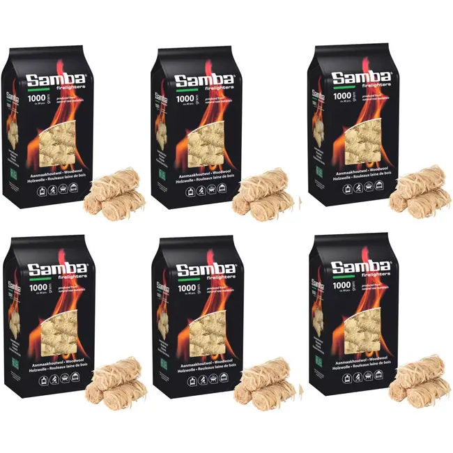 Samba aanmaakwokkels en aanmaakkrullen 6 kilo (ca 480 stuks) met lange brandduur voor veilig en natuurlijk aansteken van BBQ, vuurkorf en openhaard