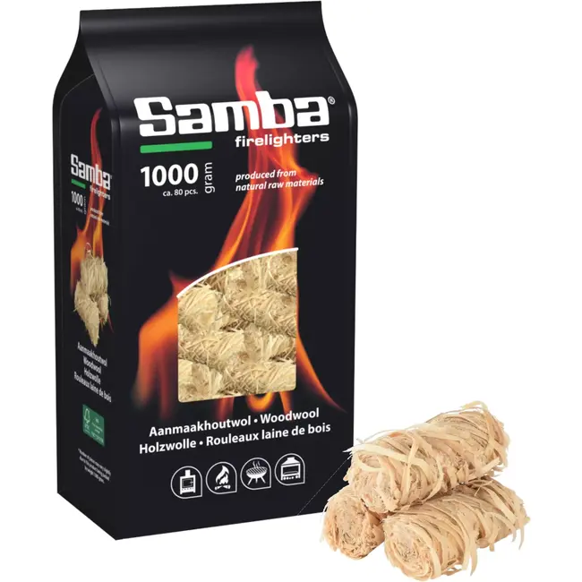 Samba aanmaakwokkels en aanmaakkrullen 6 kilo (ca 480 stuks) met lange brandduur voor veilig en natuurlijk aansteken van BBQ, vuurkorf en openhaard