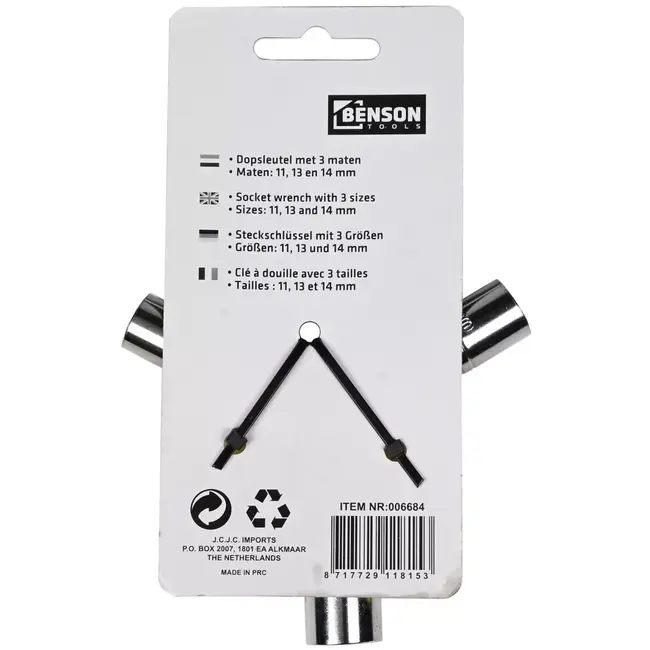 Benson Dopsleutel 3-weg - 8/9/10 mm - Comfortabel handvat - Rood