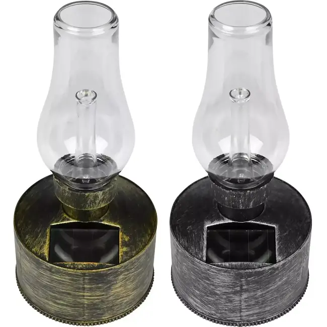 Benson Solar LED olielamp - flame effect - goud en zilver - 21 cm - IP44