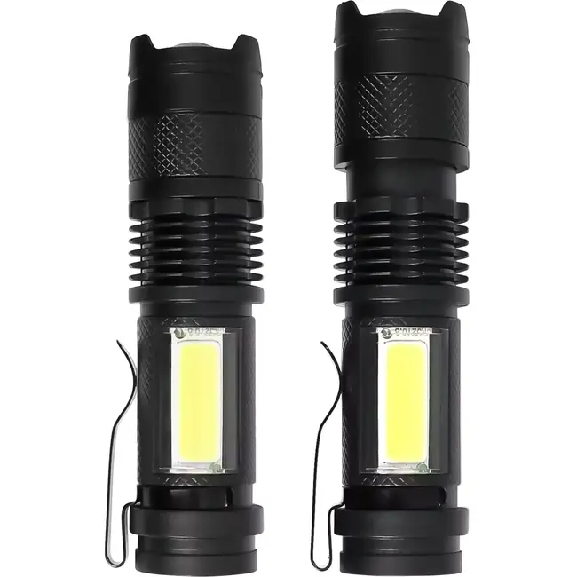 Benson Set van 2 oplaadbare zaklampen - 3W LED + COB zijlicht - USB-C - 100 lm - 26x26x100 mm - ABS materiaal