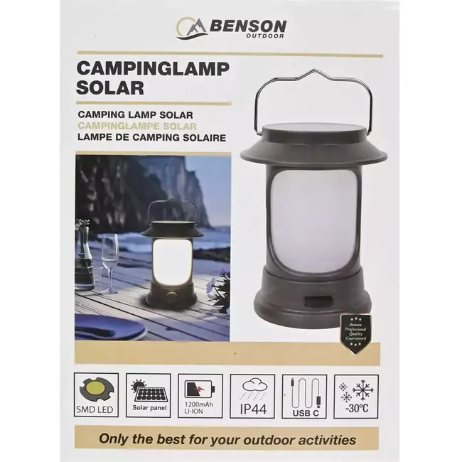 Benson Campinglamp - Solar oplaadbaar - Dimbaar - USB-C - IP44 - 18 cm - Warm wit licht