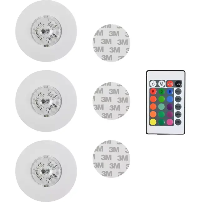 Benson LED disco party licht - RGB LED - afstandsbediening - 3 stuks - ø 80 mm - IP20