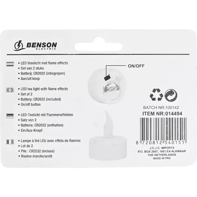 Benson LED theelichtjes - Realistisch flame effect - Set van 2 - Inclusief batterijen