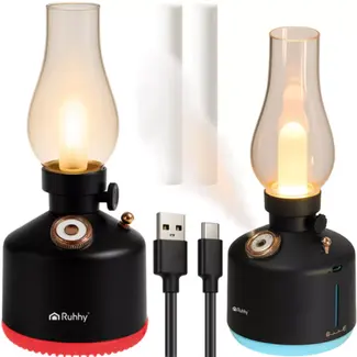 Ruhhy Retro luchtbevochtiger met nachtlamp en 14 LED-kleuren – stil, veilig en oplaadbaar