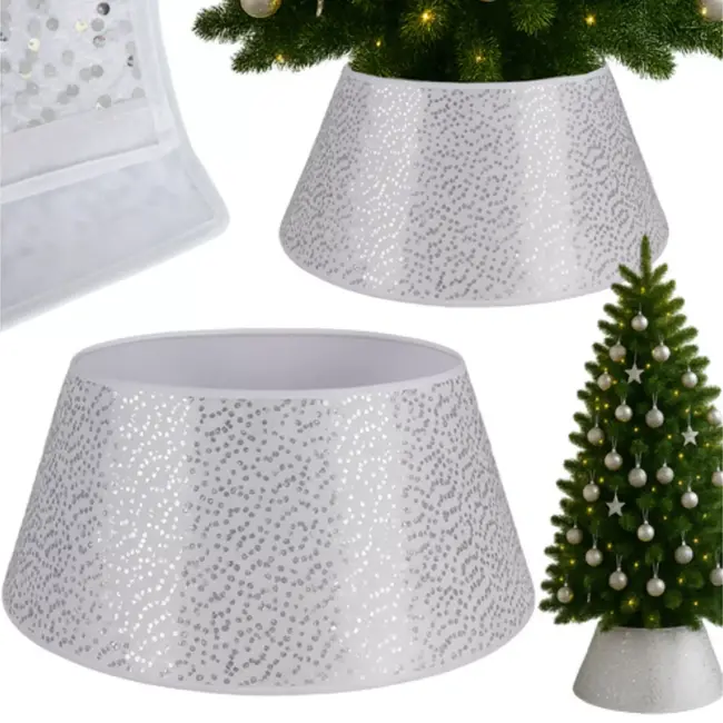 Ruhhy kerstboomhoes 60x22 cm wit met zilver – elegante afwerking voor je kerstboom