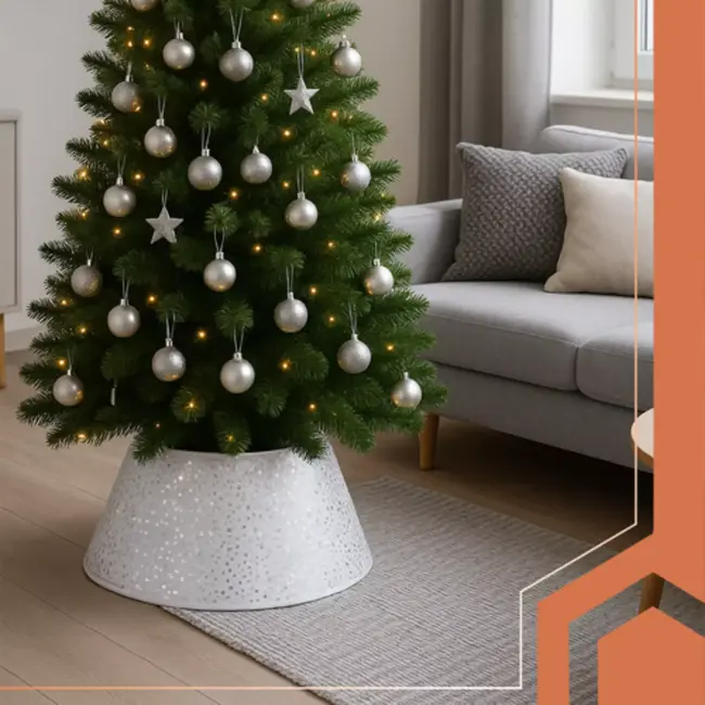 Ruhhy kerstboomhoes 60x22 cm wit met zilver – elegante afwerking voor je kerstboom