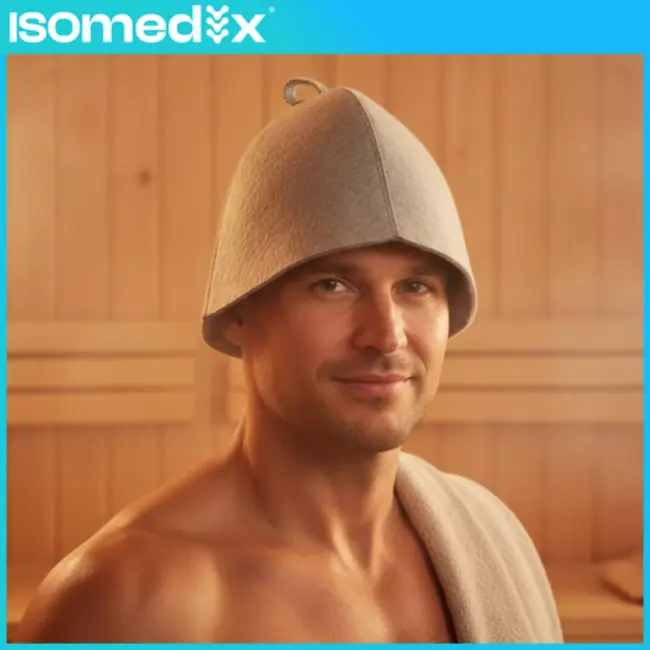 Isomedix vilten saunahoed – ademend, antibacterieel en comfortabel sauna-accessoire