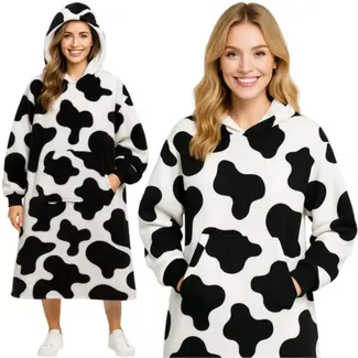 Ruhhy XXL dekenhoodie zwart-wit – zachte fleece trui met capuchon voor winterdagen