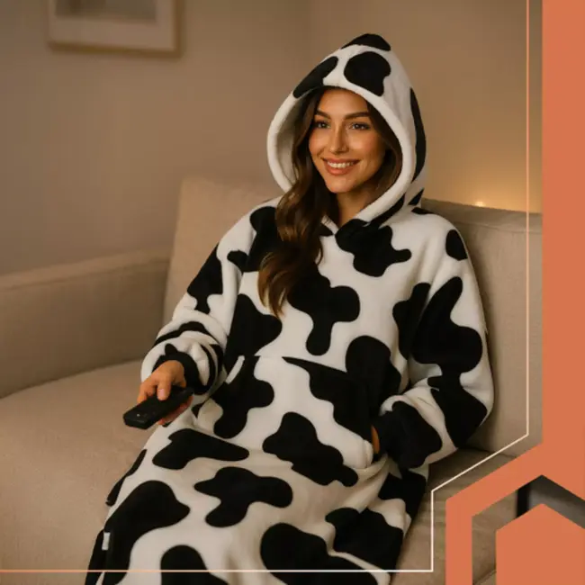 Ruhhy XXL dekenhoodie zwart-wit – zachte fleece trui met capuchon voor winterdagen