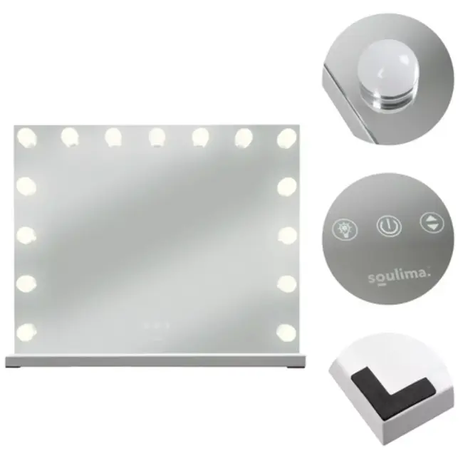 Soulima LED cosmeticaspiegel 58x46 cm met 15 lampen en instelbare lichtkleuren