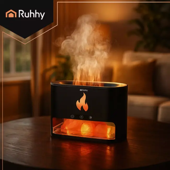 RUHHY aroma diffuser 250 ml met LED haardvlam-effect, timer en automatische uitschakeling