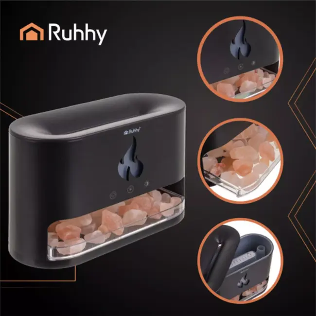 RUHHY aroma diffuser 250 ml met LED haardvlam-effect, timer en automatische uitschakeling