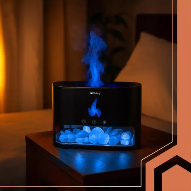 RUHHY aroma diffuser 250 ml met LED haardvlam-effect, timer en automatische uitschakeling
